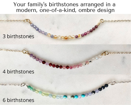 Custom Family Tree Birthstone Mama Necklace, Ombre Gemstone Bar Necklace, Unique Birthday Gift for Her, Birthstone Necklace for mom grandma