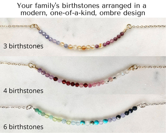 Custom Family Birthstone Necklace, Ombre Gemstone Bar Necklace, Unique Birthday Gift for Her, Seed Bead Choker, Birthstone Necklace Grandma