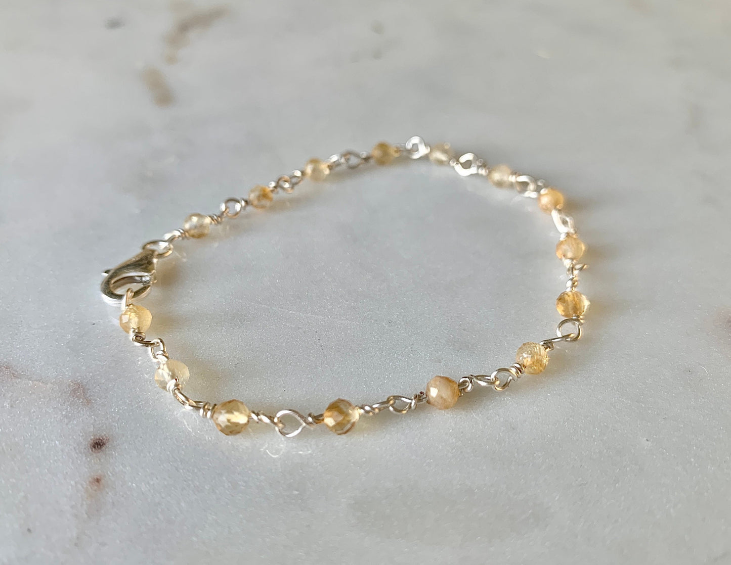 Yellow Citrine Bracelet, November birthstone gift for her, Rosary Gemstone Bracelet, Citrine bracelet silver, gold crystal jewelry