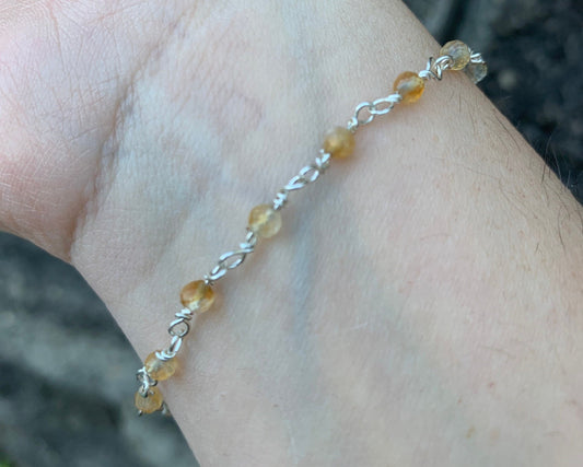 Yellow Citrine Bracelet, November birthstone gift for her, Rosary Gemstone Bracelet, Citrine bracelet silver, gold crystal jewelry