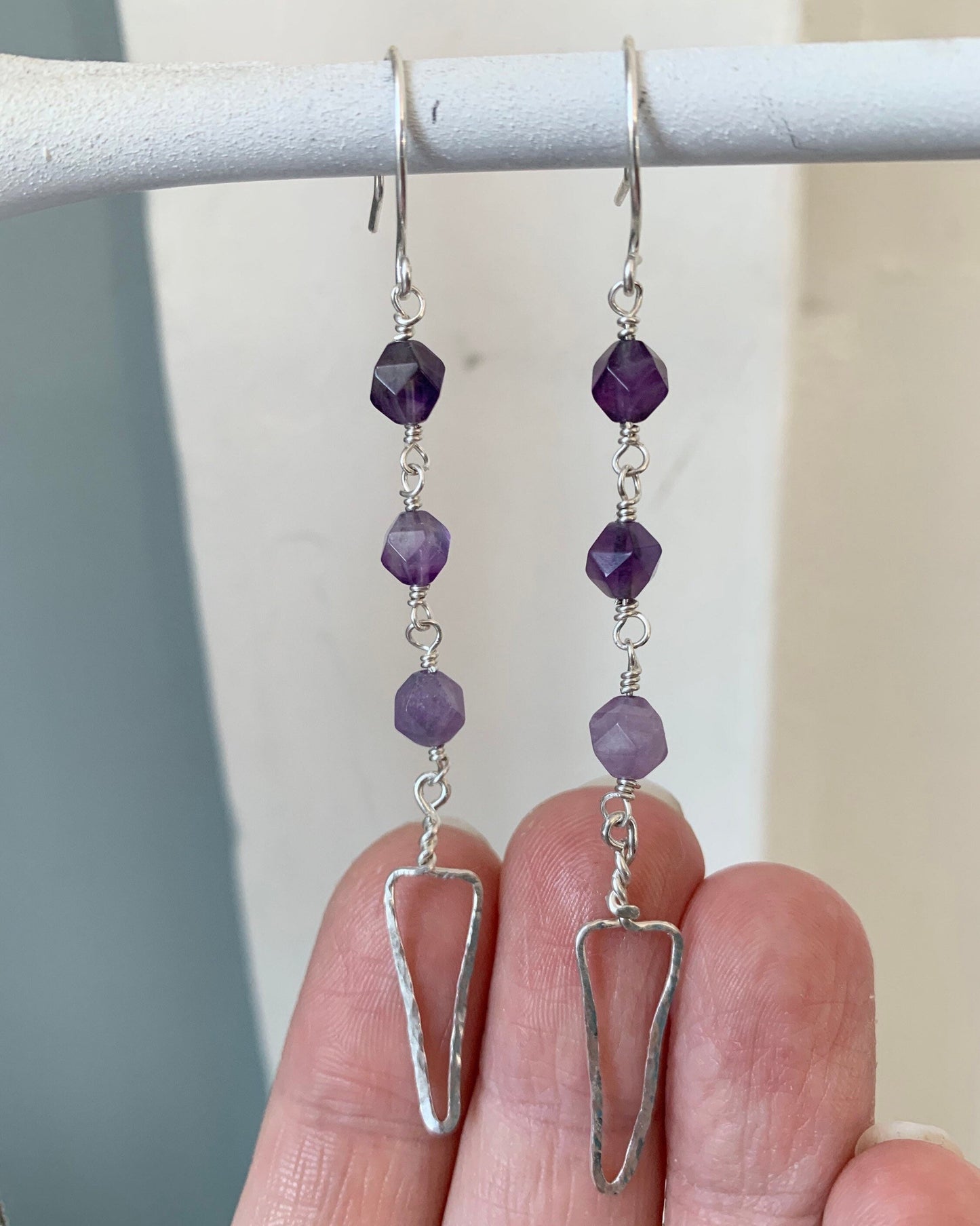 Raw Amethyst Earrings, Amethyst bead earrings, Gemstone Dangle Spike Earrings, Aquarius Crystal Jewelry, February Birthday gift for her