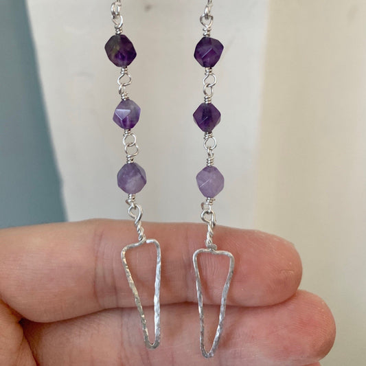 Raw Amethyst Earrings, Amethyst bead earrings, Gemstone Dangle Spike Earrings, Aquarius Crystal Jewelry, February Birthday gift for her