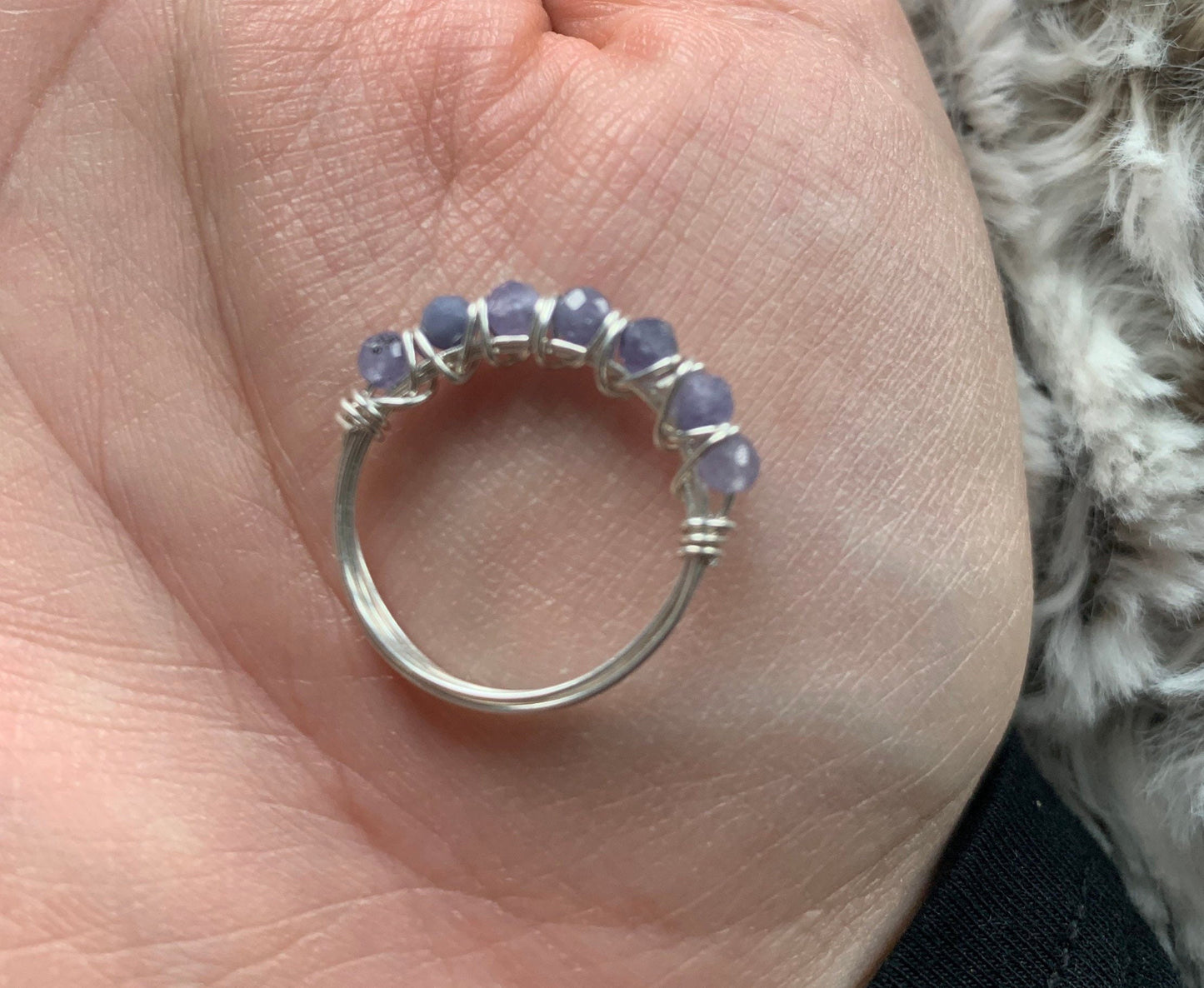 Tanzanite Rings, Gemstone Stacking Ring, Very Peri Jewelry, Dainty Beaded Ring