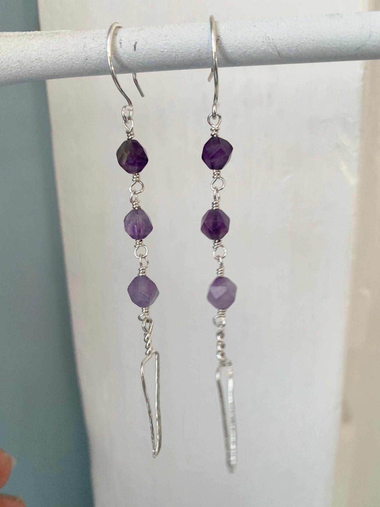 Raw Amethyst Earrings, Amethyst bead earrings, Gemstone Dangle Spike Earrings, Aquarius Crystal Jewelry, February Birthday gift for her