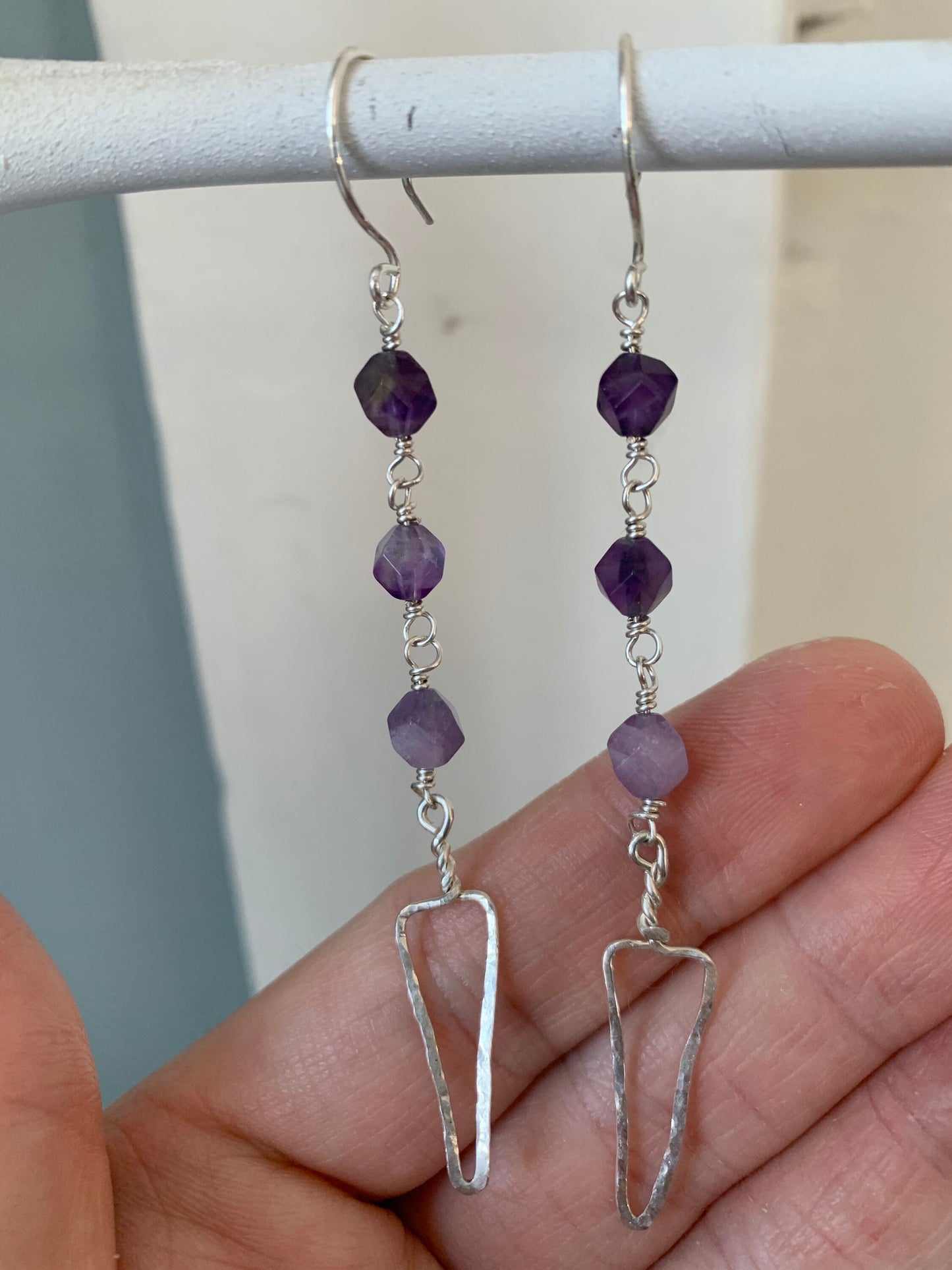 Raw Amethyst Earrings, Amethyst bead earrings, Gemstone Dangle Spike Earrings, Aquarius Crystal Jewelry, February Birthday gift for her