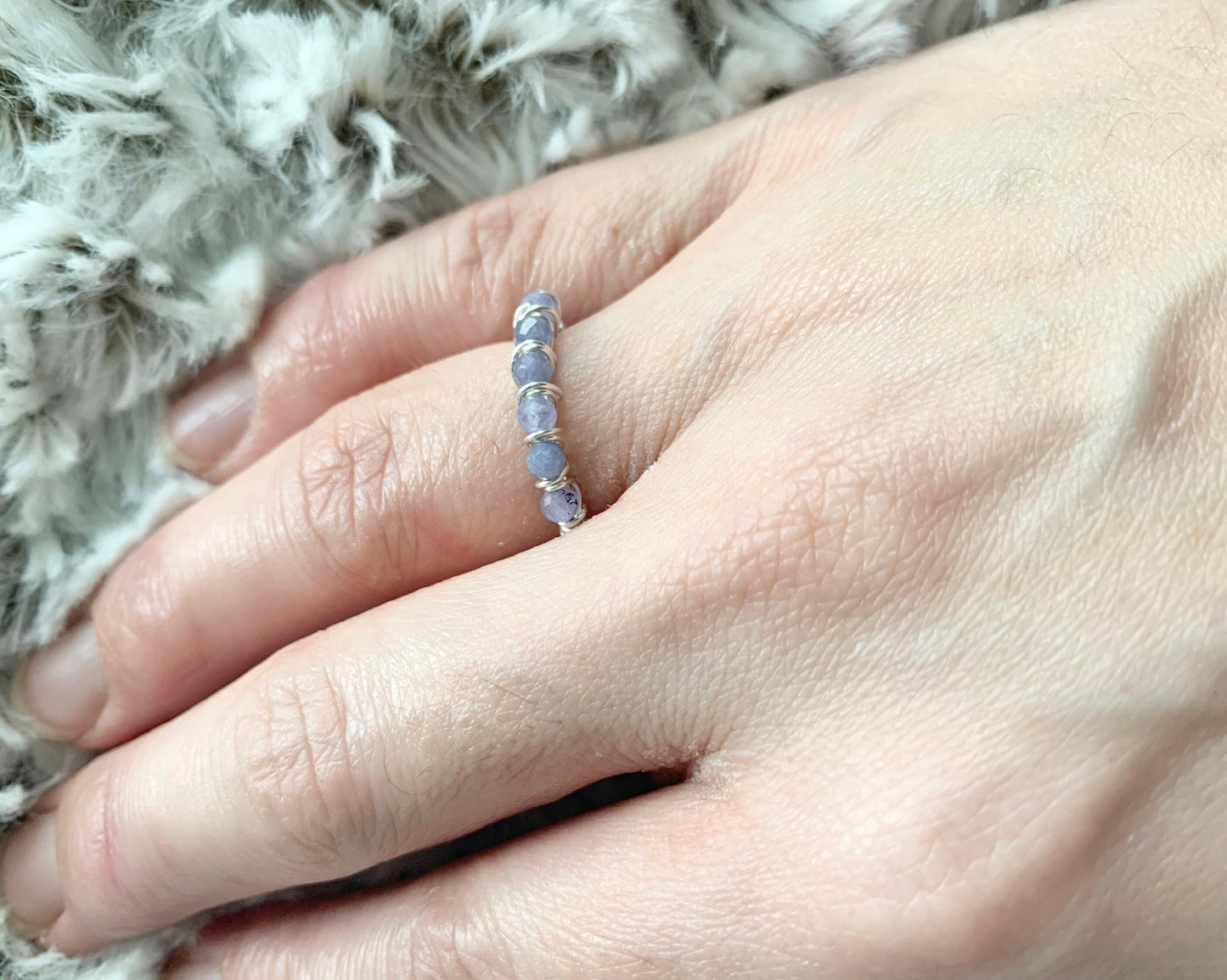 Tanzanite Rings, Gemstone Stacking Ring, Very Peri Jewelry, Dainty Beaded Ring