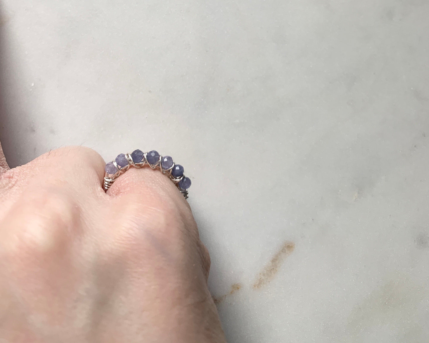 Tanzanite Rings, Gemstone Stacking Ring, Very Peri Jewelry, Dainty Beaded Ring