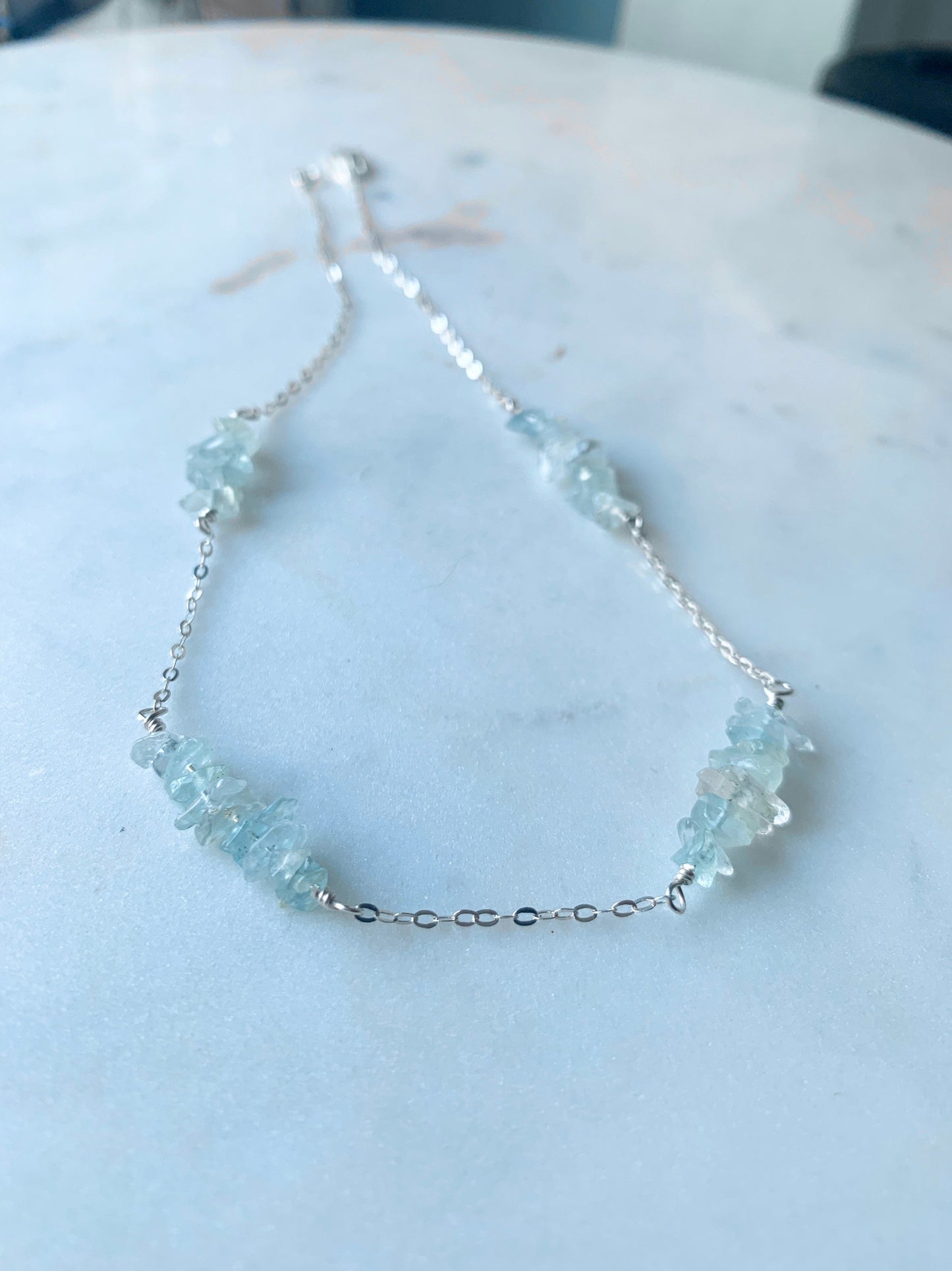 Raw Aquamarine Chip Choker Necklace