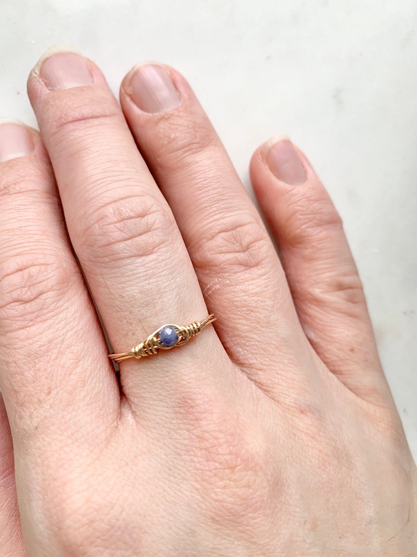 Tanzanite Rings, Single Bead Gemstone Ring, Gemstone Stacking Ring, Very Peri Jewelry, Dainty Beaded Ring, Custom Birthstone Ring