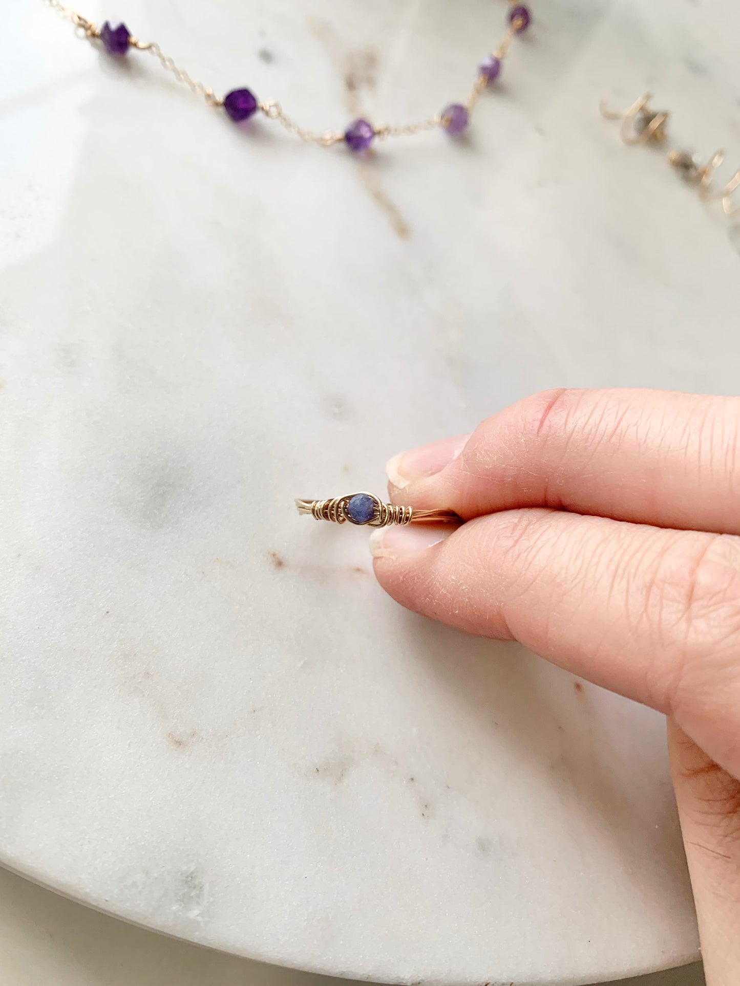 Tanzanite Rings, Single Bead Gemstone Ring, Gemstone Stacking Ring, Very Peri Jewelry, Dainty Beaded Ring, Custom Birthstone Ring