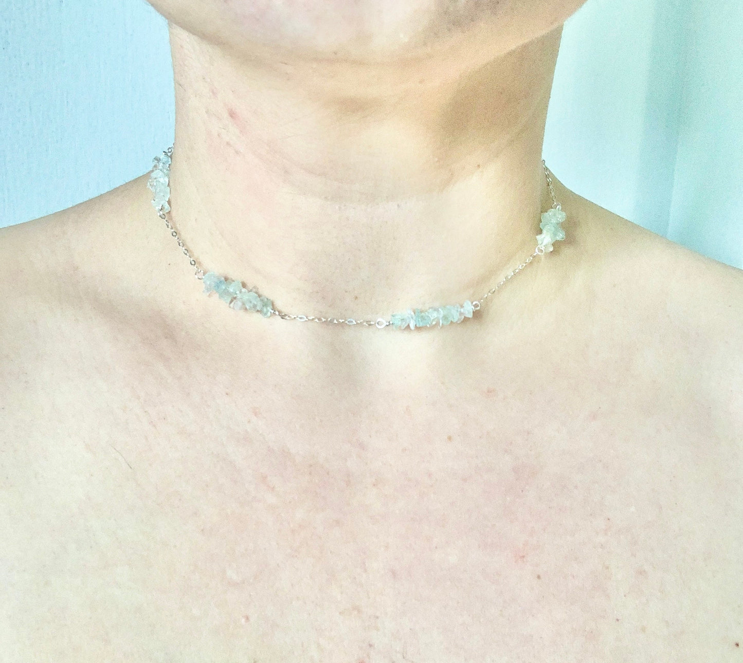 Raw Aquamarine Chip Choker Necklace