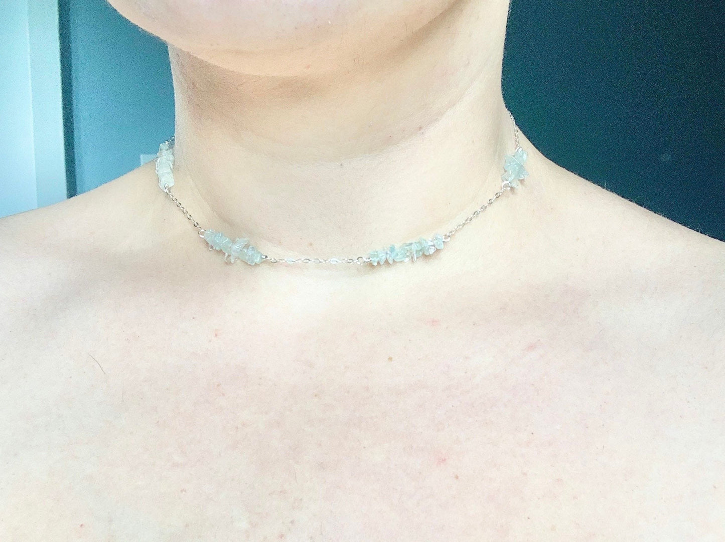 Raw Aquamarine Chip Choker Necklace