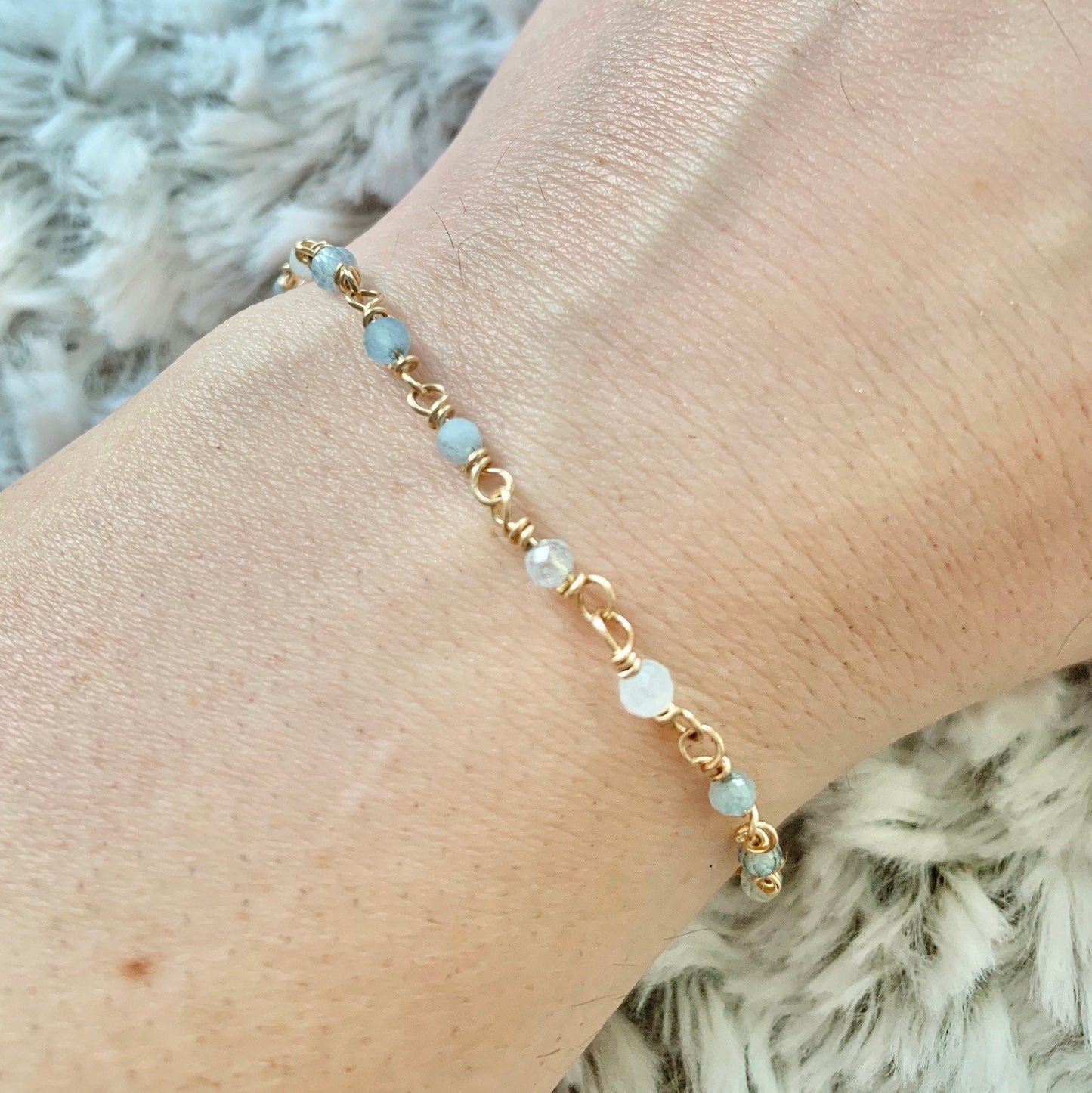 Aquamarine bracelet, March birthstone jewelry, Pisces Gift, February Birthstone, Delicate Gemstone Stacking Bracelet