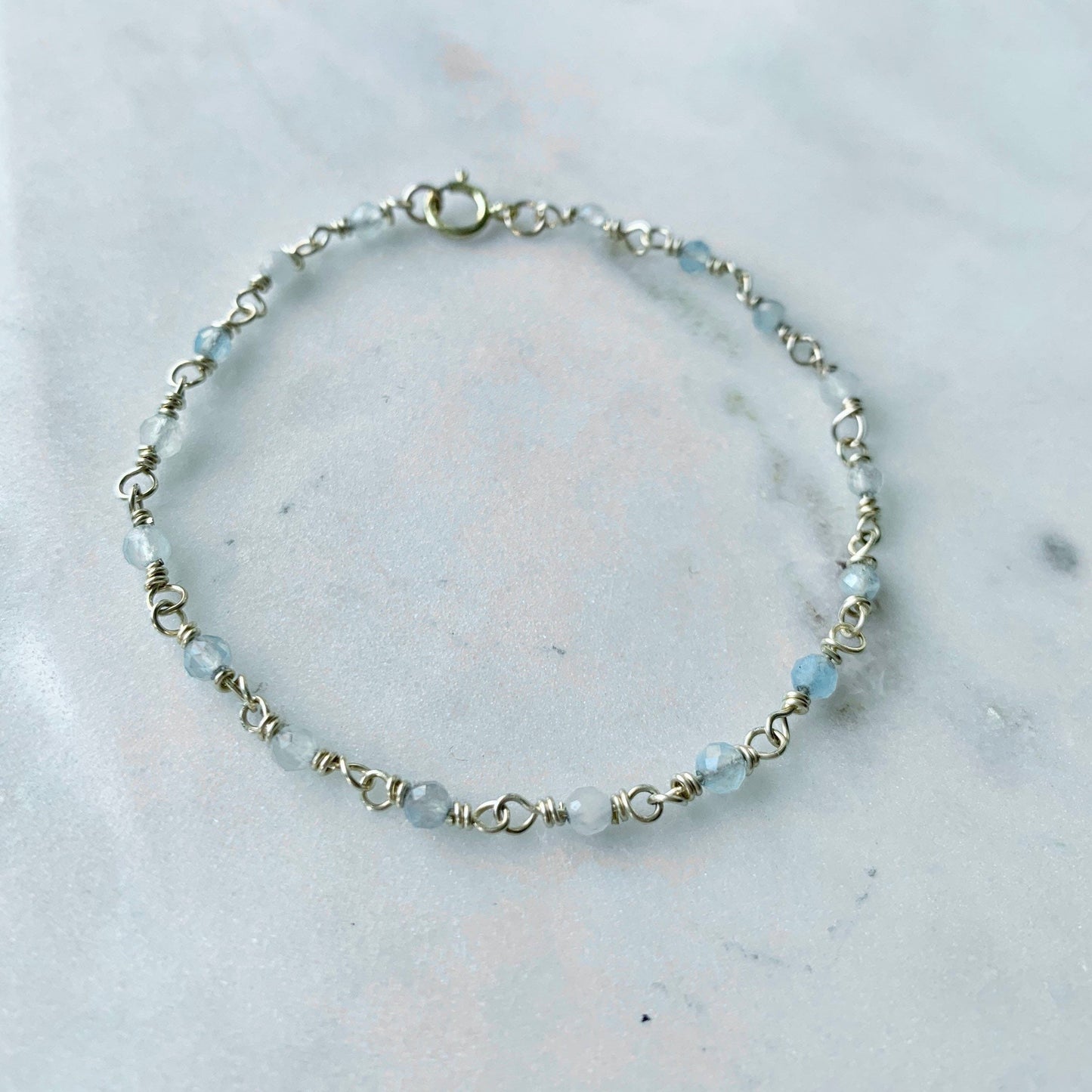 Aquamarine bracelet, March birthstone Aquamarine jewelry, Pisces Gift, Something Blue for Bride, Delicate Gemstone Stacking Bracelet