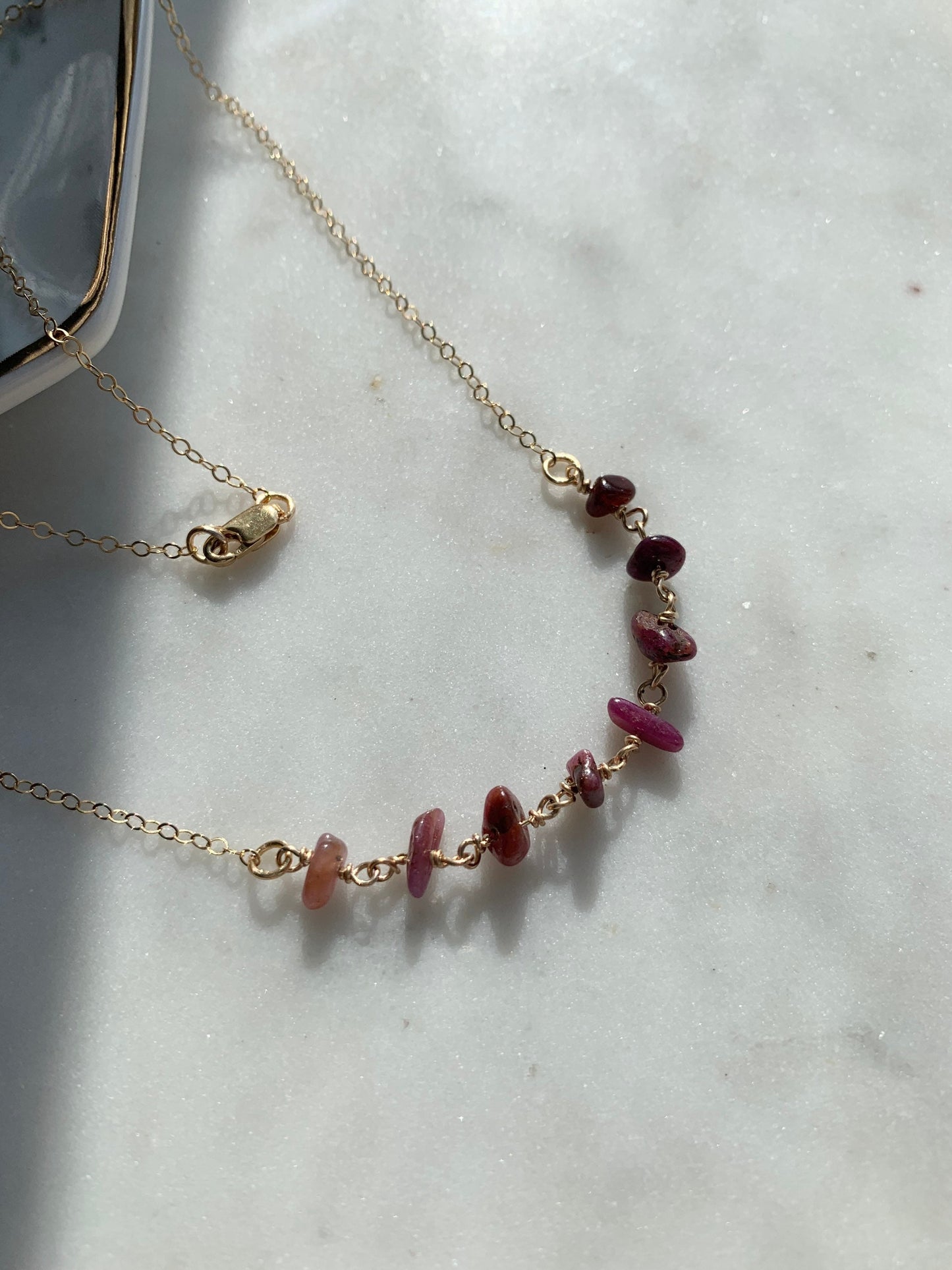 Raw Ombre Ruby Necklace, Autumn Necklace,  Ruby Choker, July birthday gift for her, Leo Necklace, July birthstone necklace Gold