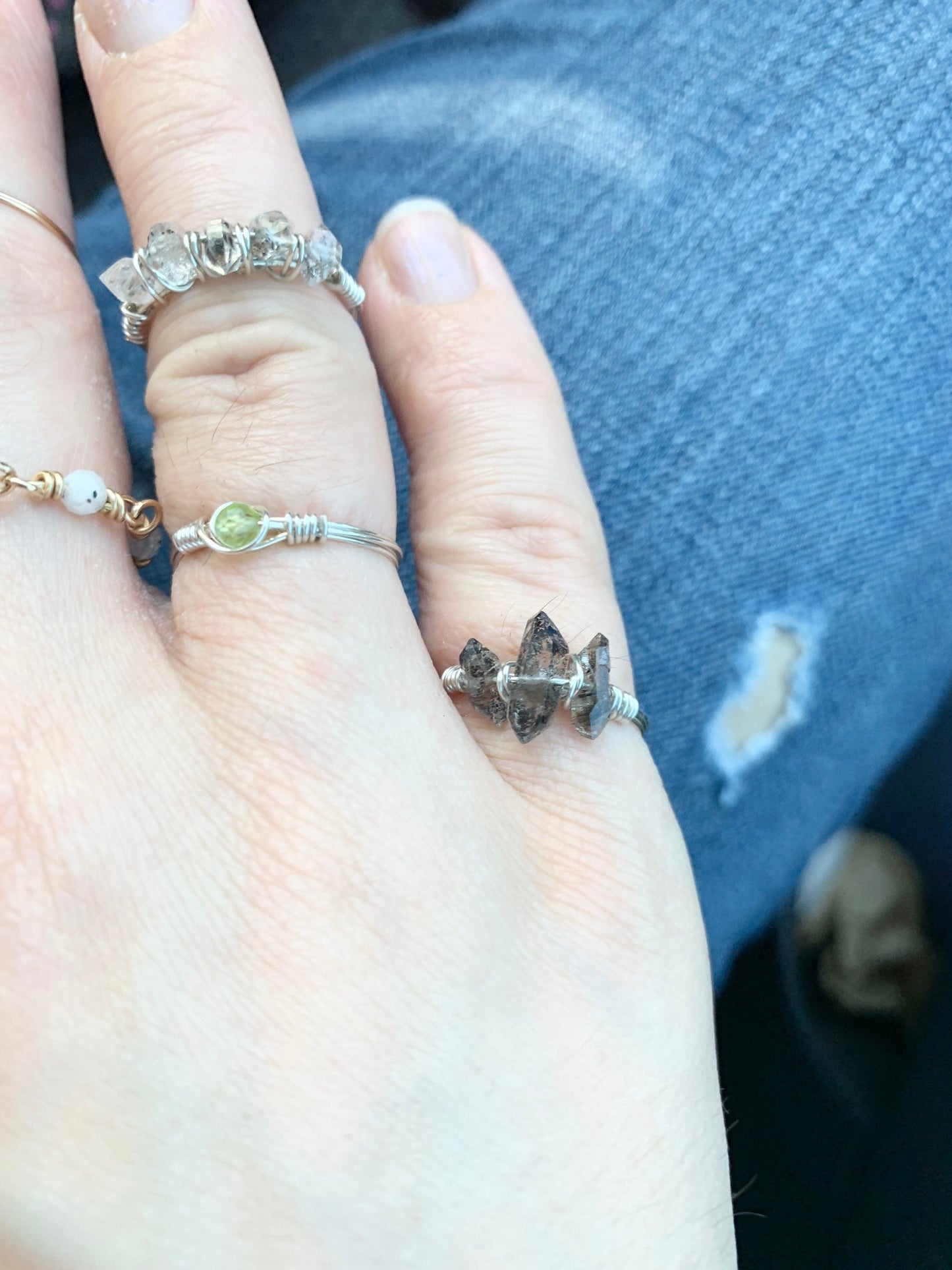 Black Raw Quartz Crystal Wire Wrapped Ring