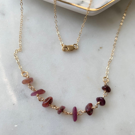 Raw Ombre Ruby Necklace, Autumn Necklace,  Ruby Choker, July birthday gift for her, Leo Necklace, July birthstone necklace Gold