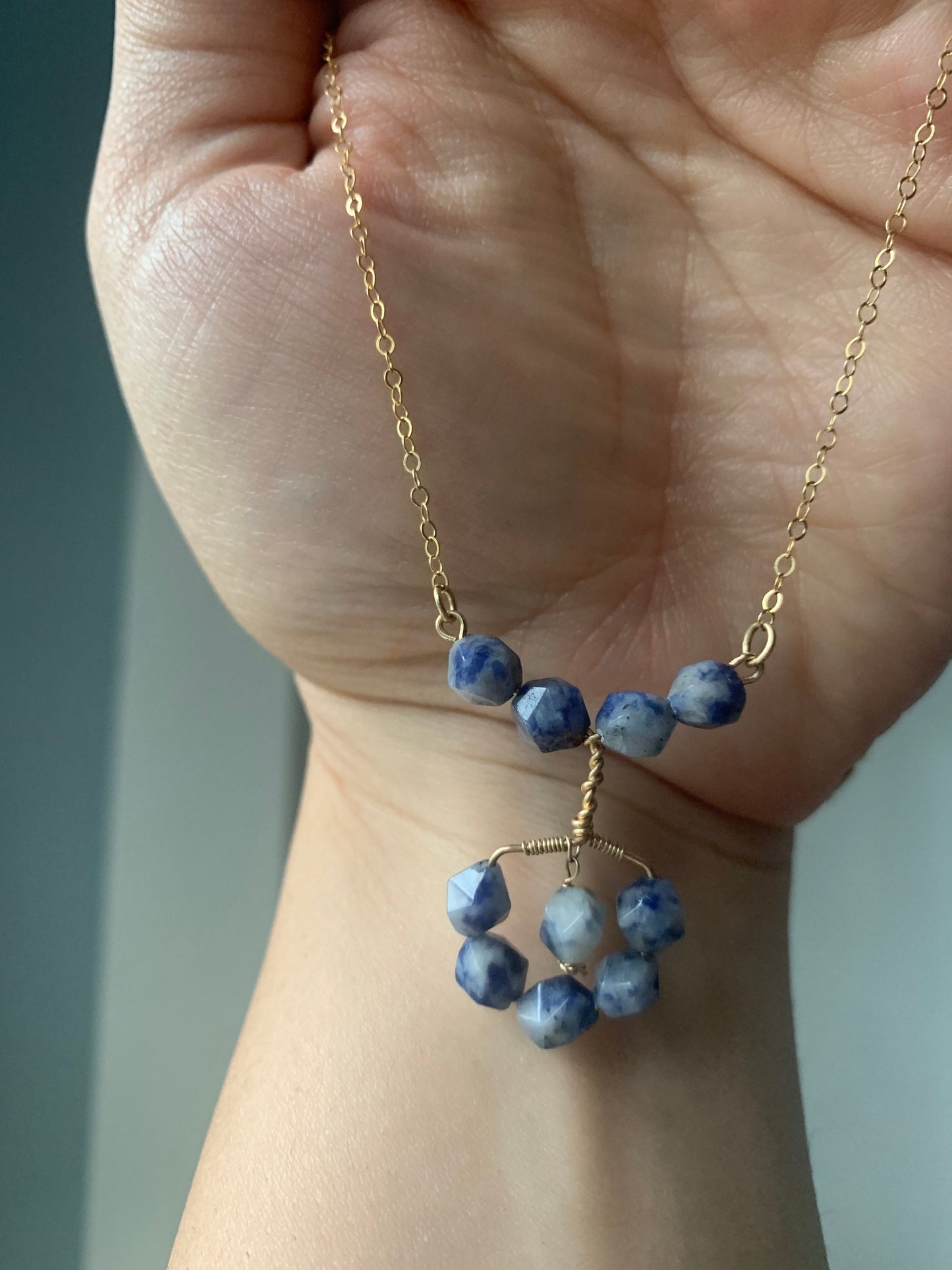 Blue Crystal Anti Anxiety Necklace gift for her, Boho Hippie Fidget Necklace for Women, Throat Chakra Handmade Pendant Sodalite Necklace