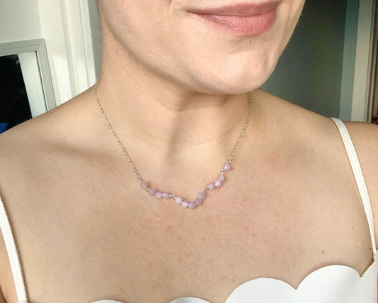 Kunzite Beaded Necklace, Heart Chakra Crystal Jewelry, Blush Pink Bridesmaid Necklace, Birthday Gift for Her