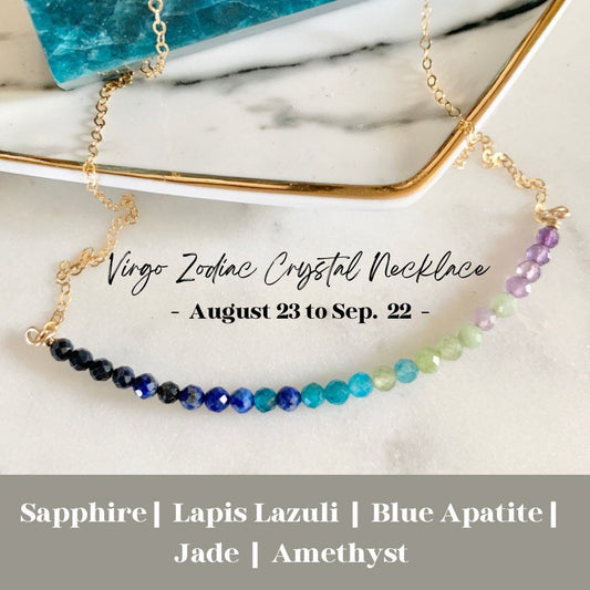 Virgo Zodiac Necklace, Virgo Birthday Gift for her, July Birthday Gift for Her, Zodiac Crystal Jewelry, Layering gemstone bar necklace