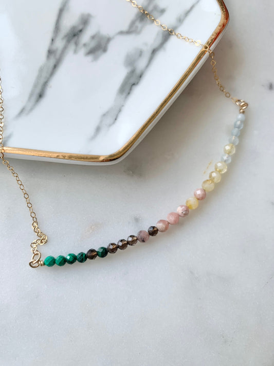 Scorpio Crystals Zodiac Necklace, November Birthday Gift for Women, Multi Stone Ombre Gemstone Bar Necklace, Unique Anniversary Gift for Her