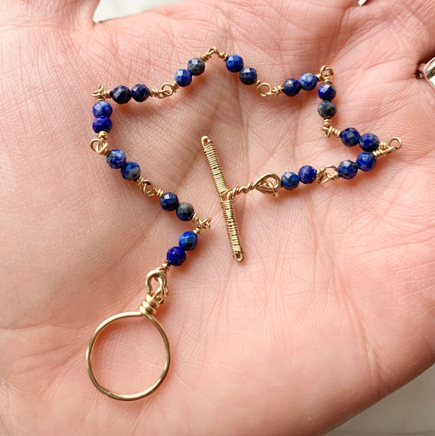 Gold Lapis Lazuli Bracelet with Handmade Toggle Clasp, 14k Gold Filled September Birthstone Birthday Gift for Libra or Virgo Zodiac signs