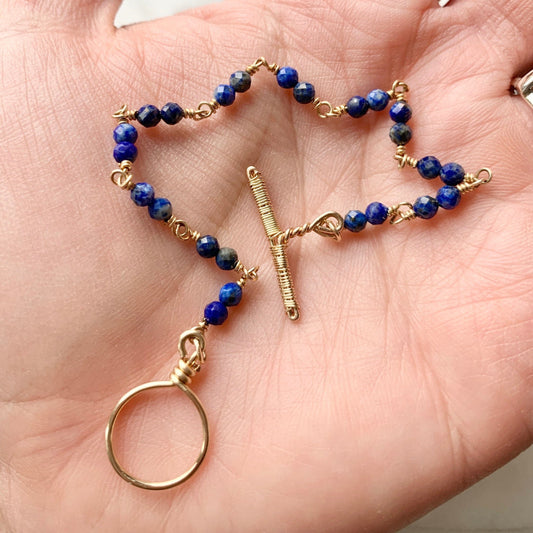 Gold Lapis Lazuli Bracelet with Handmade Toggle Clasp, 14k Gold Filled September Birthstone Birthday Gift for Libra or Virgo Zodiac signs