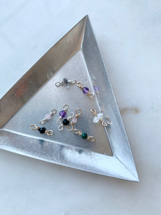 Single Gemstone Birthstone Charm Connector in 14k Gold Filled Sterling Silver, Custom Handmade Wire Wrapped Permanent Jewelry Charms