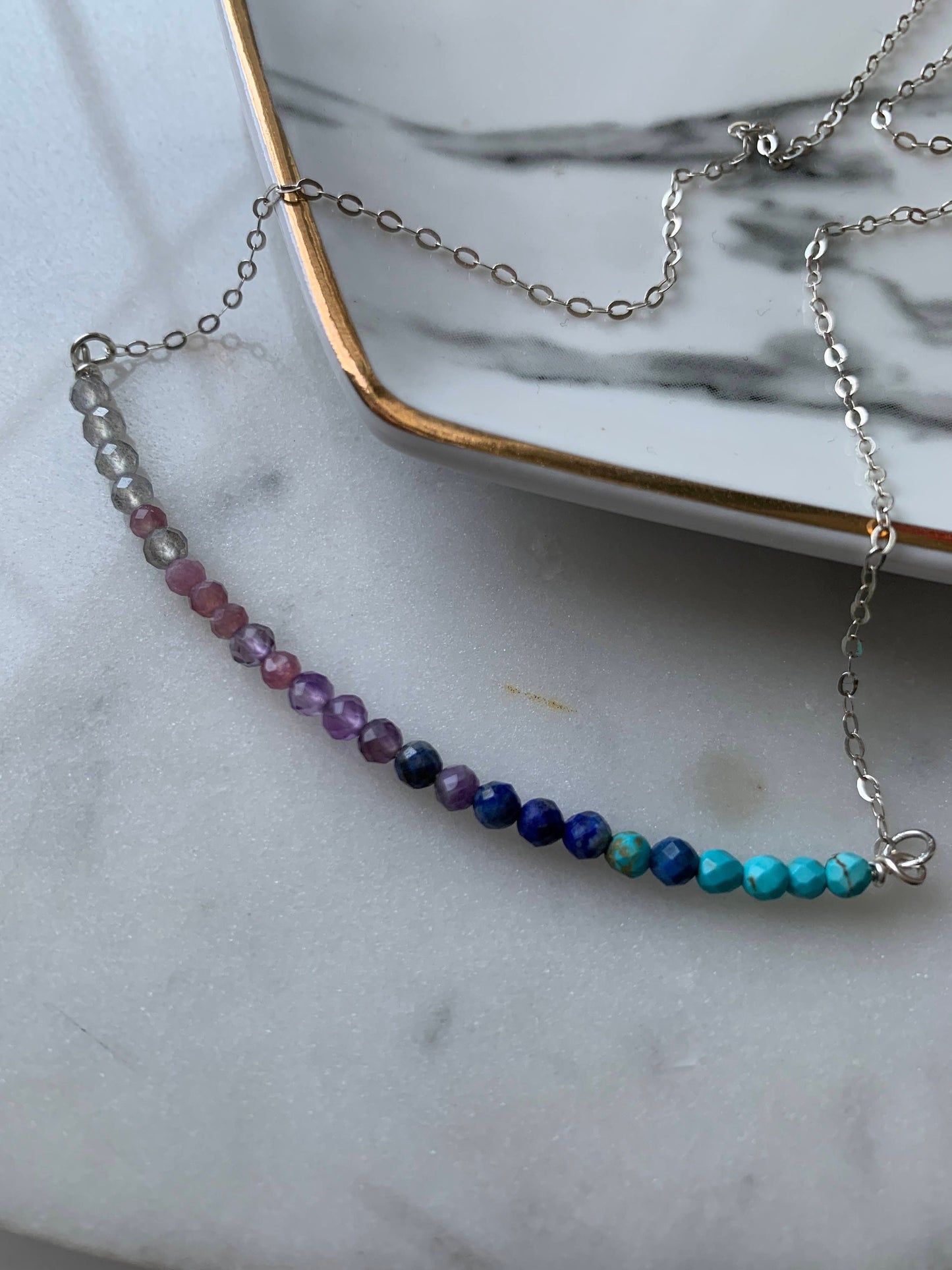 Sagittarius Crystals Zodiac Necklace for Women, December Birthday Bday Gift for her, Ombre Gemstone Layering Bar Necklace