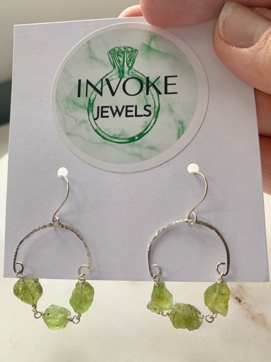 Raw Peridot August Birthstone Chandelier Earrings