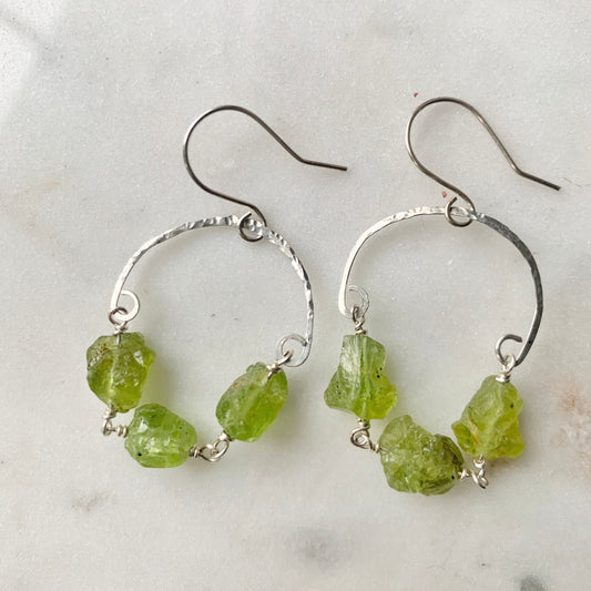 Raw Peridot August Birthstone Chandelier Earrings