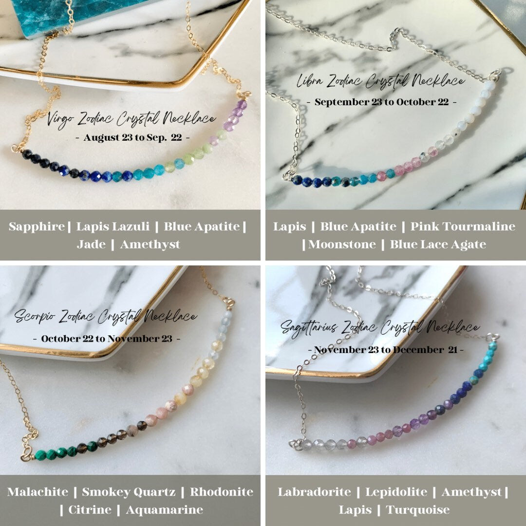 Ombre Crystal Zodiac Necklace, Pisces Necklace, Sagittarius Necklace, Capricorn Necklace, Virgo Necklace, Scorpio Necklace, Taurus Necklace