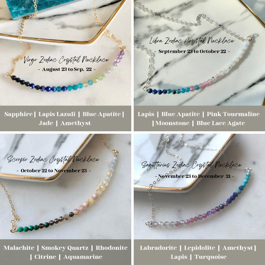 Ombre Crystal Zodiac Necklace, Pisces Necklace, Sagittarius Necklace, Capricorn Necklace, Virgo Necklace, Scorpio Necklace, Taurus Necklace