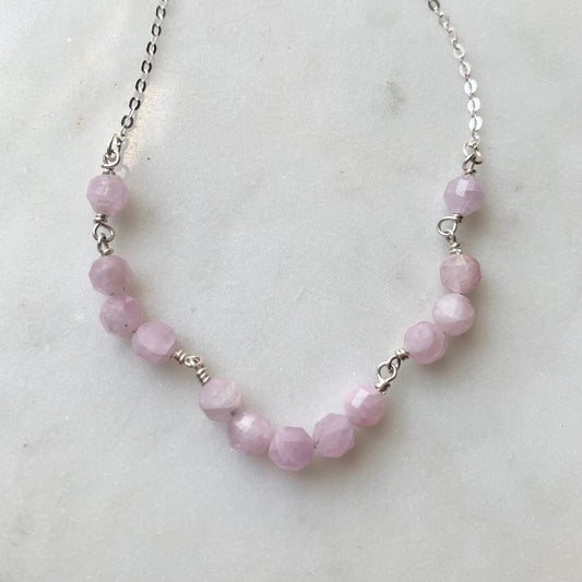 Kunzite Beaded Necklace, Heart Chakra Crystal Jewelry, Blush Pink Bridesmaid Necklace, Birthday Gift for Her