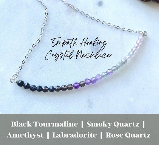 Empath Protection Crystal Necklace, Black Tourmaline, Smoky Quartz, Amethyst, Labradorite and Rose Quartz Gemstone jewelry